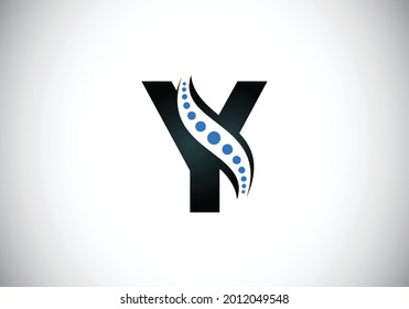 Initial Y monogram letter alphabet with chiropractic spine logo. Spinal care icon. Font emblem. Modern logotype for orthopedic business and company identity.