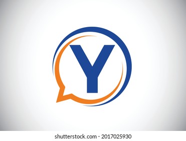 Initial Y monogram letter alphabet with a bubble chat icon. Talking, chatting logo concept. Modern logo design for a consultancy business, and company identity.