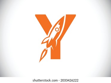 Initial Y monogram letter alphabet with a Rocket logo design. Rocket icon. Font emblem. Modern vector logo for business and company identity.