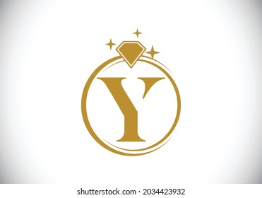Initial Y monogram letter alphabet in a circle with Diamond. Diamond ring logo. Jewelry logo design concept. Modern vector logo for business and company identity.