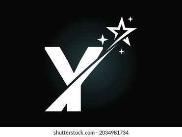 Alfabeto de letra y monograma inicial con icono de logotipo de estrella y swoosh. Resumen del diseño del símbolo del logo de la estrella. Logo vectorial moderno para identidad empresarial y de empresa.