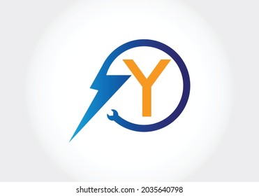 Initial Y monogram letter alphabet with electric  Lighting bolt. Font emblem. Modern vector logo design for technology labels, electric business, and company identity
