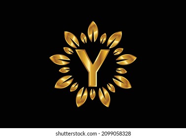 Initial Y monogram letter alphabet with leaf wreath. Golden leaf, flower logo design concept. Modern vector logo design for business, and company identity.