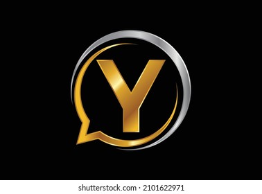 Initial Y monogram letter alphabet with a bubble chat icon. Talking, chatting logo concept. Modern logo design for a consultancy business, and company identity.