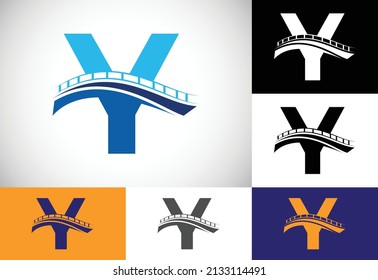 Initial Y monogram letter alphabet with bridge sign. Abstract bridge logo design template. Modern vector logo for construction business and company identity.