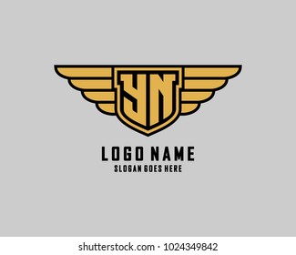 Initial Y & N wing shield logo template vector