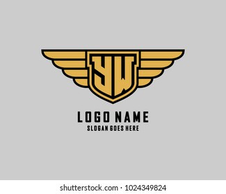Initial Y & W wing shield logo template vector