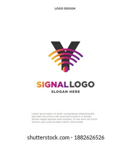 initial Y wifi connection communication creative logo template vector illustration