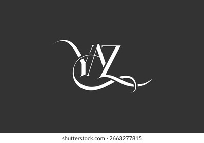 Diseño inicial del logotipo de la letra YAZ. Diseño elegante del logotipo del monograma con los Elementos decorativos y la tipografía