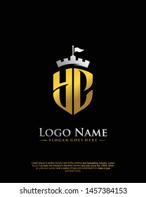 initial YC letter with shield style logo template vector