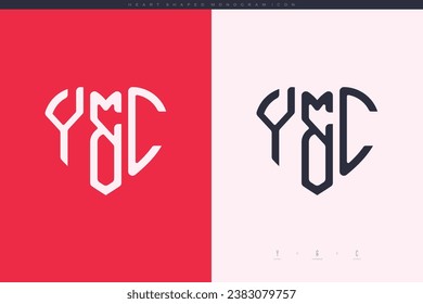 letras iniciales de YC con el logotipo de corazón rojo y amor monograma de icono plano