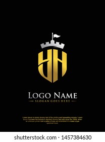 initial YH letter with shield style logo template vector