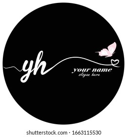 Initial YH logo handwriting vector butterfly illustration	