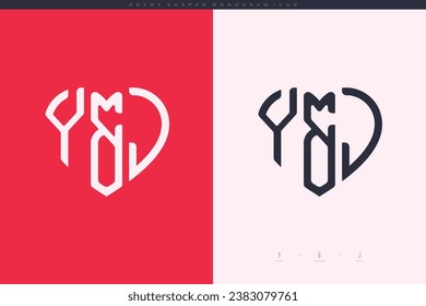 initial YJ letters with red heart and love logo flat icon monogram concept