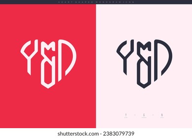 initial YN letters with red heart and love logo flat icon monogram concept