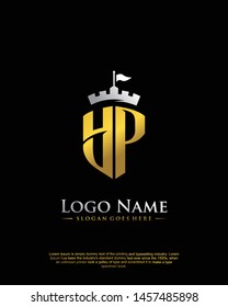initial YP letter with shield style logo template vector