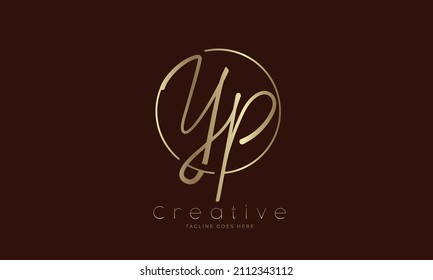 Initial YP Logo. hand drawn letter YP in circle with gold colour. usable for business. personal and company logos. vector illustration