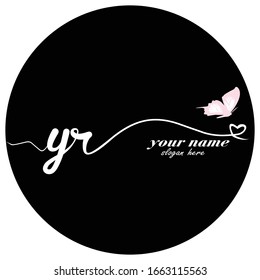 Initial YR logo handwriting vector butterfly illustration	