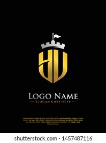 initial YU letter with shield style logo template vector