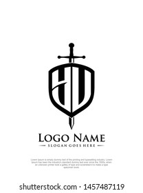 initial YU letter with shield style logo template vector