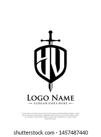 initial YV letter with shield style logo template vector