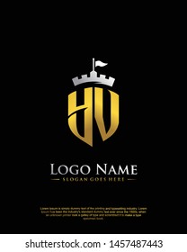 initial YV letter with shield style logo template vector