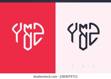 Erstmalige YZ-Buchstaben mit rotem Herzen und Logo-Symbol-Monogramm-Konzept