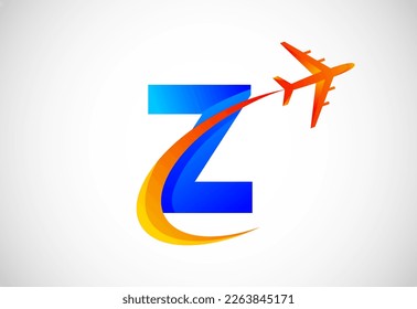 Initial-Z-Alphabet mit Swoosh- und Flugzeug-Logo-Design. Geeignet für Reiseunternehmen oder Unternehmen