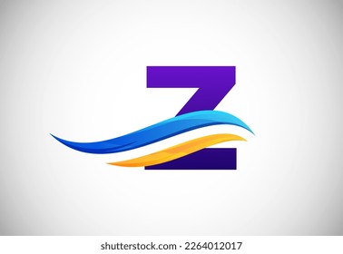 Initial Z alphabet with swoosh or ocean wave logo design. Graphic alphabet symbol for corporate business identity