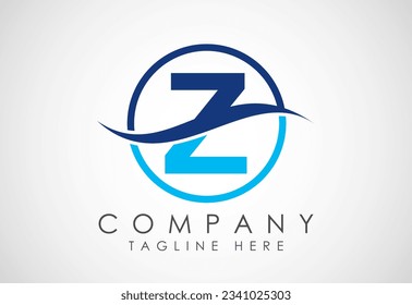 Initial Z alphabet with swoosh or ocean wave logo design. Graphic alphabet symbol for corporate business identity