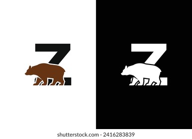 Initial Z Bear logo. Bear Abstract Z letter with bear logo design and modern emblem unique logo design.