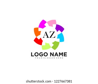 initial A & Z business logo vector concept illustration. Colored ring with abstract shapes. Positive geometric sign in optimism style. Design element