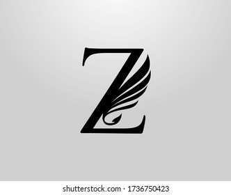 Initial Z Classic Wing Logo. Heraldic Z Letter Design Vector with Wing and Tale Shape Design.