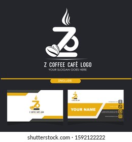 Initial Z Coffee Cafe Equipment Simple and Minimalist Logo Template with a Pack of Business Card Application on Black Background