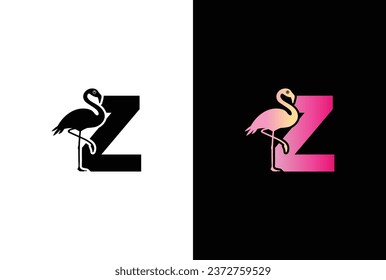 Initial Z Flamingo bird logo. Flamingo bird icon with letter Z Logo design vector template.