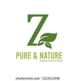 Initial Z Green Letter and Leaf for Modern Beauty Nature Cosmetic, Vegan, Environmental, Nutrition Consultant Service Company Logo Idea