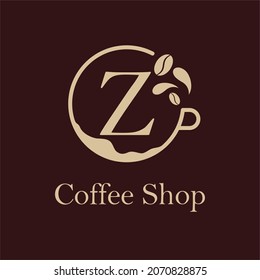 Initial Z letter with Coffee Cup, Coffee Bean, Liquid for Coffee Shop, Restaurant, Cafe, Beverage Business Simple and modern Logo Template Idea
