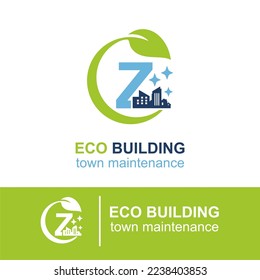 Initial Z Letter Eco Building Town Maintenance Building Exterior Company Logo Design Idea Template. Home and Building Cleaning Service