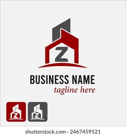 Initial z Letter with House Building for Apartment, Real Estate, Property, Construction, Architect Business Logo Idea