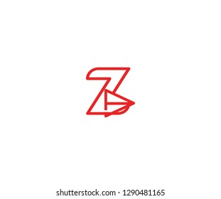 Initial Z Letter Linear Red Line with Play Media Logo Design