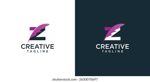 Initial Z letter logo and feather symbol. Feather design elements, Initial Z letter logo icon, Initial Logo Template