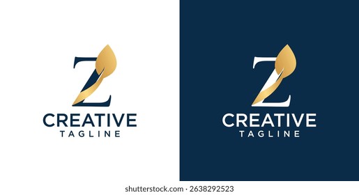 Initial Z letter logo and leaf symbol. Leaf design elements, Initial Z letter logo icon, Initial Logo Template