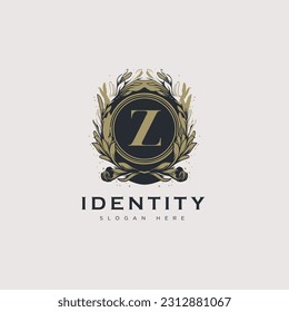 Initial Z letter luxury beauty flourishes ornament golden monogram logo
