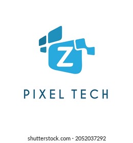 Initial Z Letter with Pixel for Media Database Technology Information and Internet Business Logo Design Concept