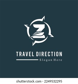 Initial Z Letter with Ship Marine and Compass Icon for Travel Guide Navigation Business Logo Idea Template