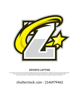 Initial Z letter sport design concept with swosh star isolated on white background, esport design