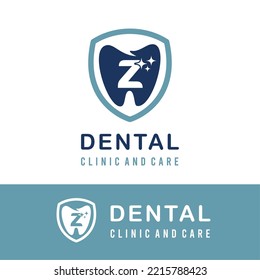 Initial z Letter with Tooth Dental Icon for Dental Clinic and Care for Simple Modern Logo Idea