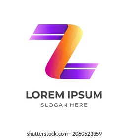 initial Z logo design with 3d orange and purple color style