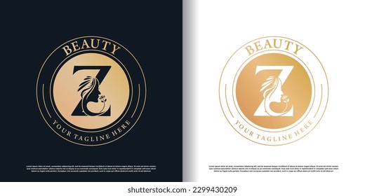 initial z logo design with beauty women icon and creative concept premium vector