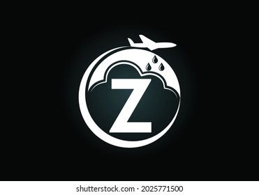 Alfabeto monograma Z inicial con avión y nube. Producción artificial de lluvia. Logo de la siembra de nubes. Logo vectorial moderno para el negocio, e identidad de la empresa